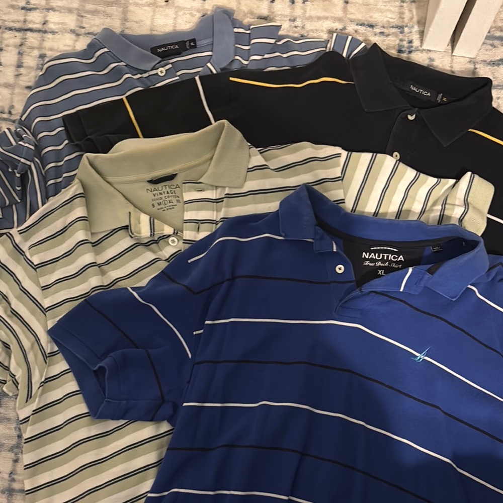 Nautica Blue and White Striped Polo Shirt